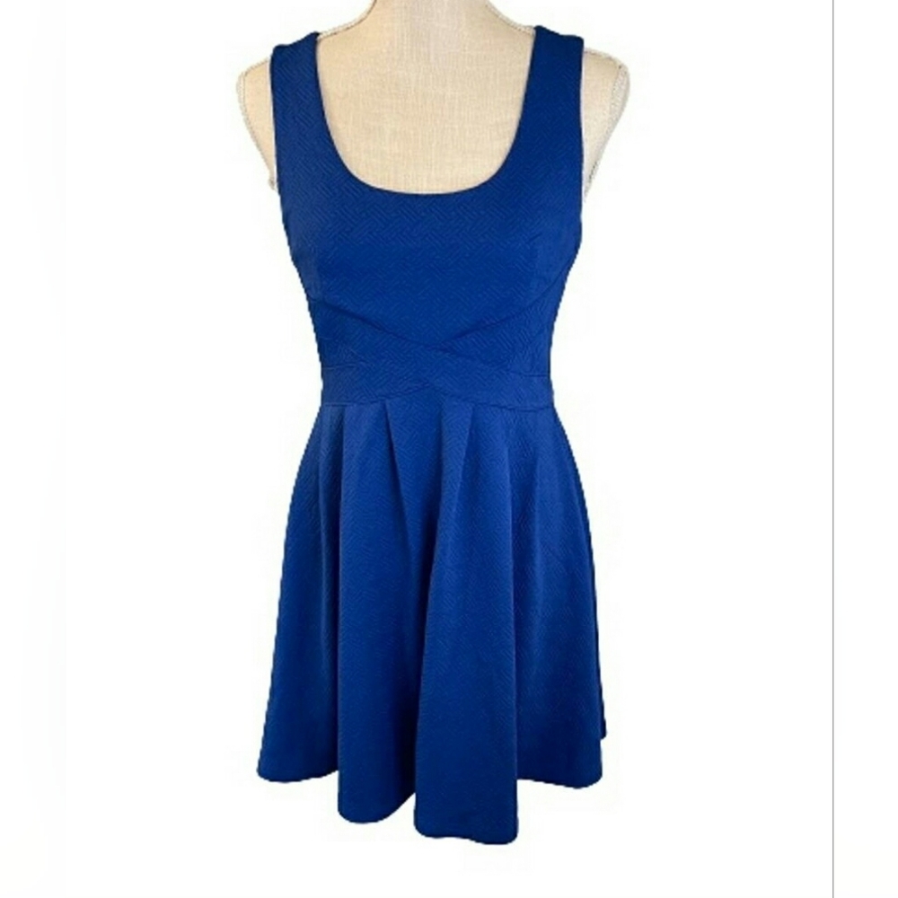 Altar'd State Royal Blue Tank Skater Dress Open Back Stretchy Textured Scoop